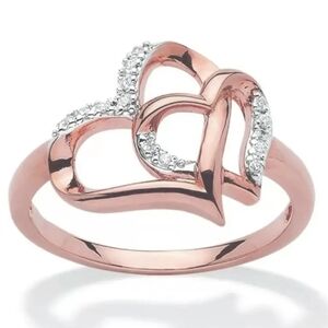 💞Double Open Hearts Ring With Rhinestones Size 6 Rose Gold Stainless Steel